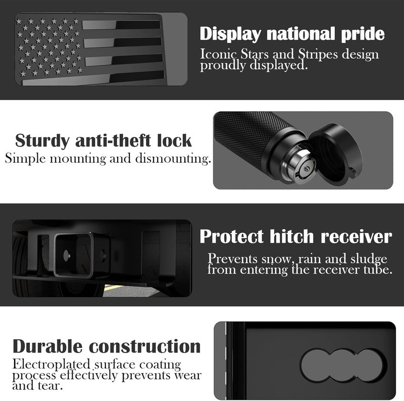 OGYE 2.5 Inch American Flag Trailer Hitch Cover, Fit for 2.5 Inch Hitch Receivers (with 5/8" Pin Dia Anti-Theft Trailer Hitch Lock)，Black - Image 4